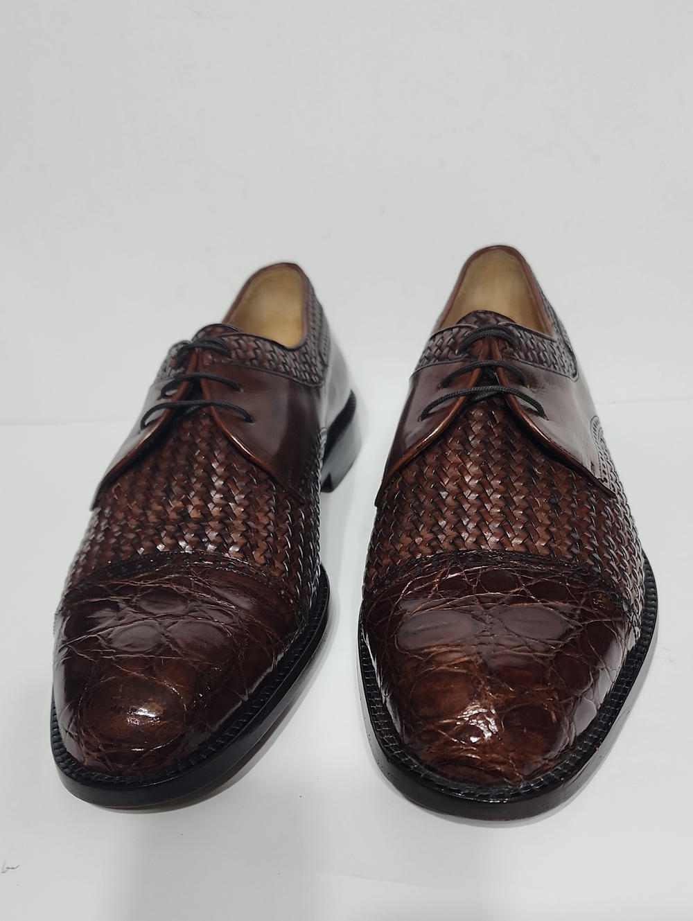 Mezlan Salinas Genuine Crocodile Men Sz 9.5  Leather Cap Toe Brown Lace Up Shoes